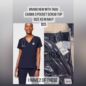FIGS Casma 3 pocket scrub top, XS, Navy Blue